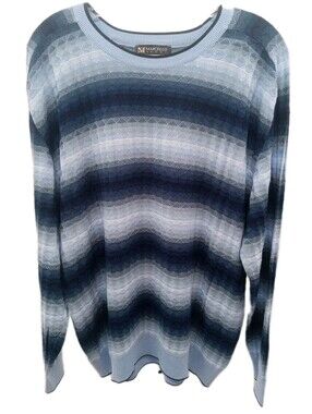 Marcello Sport Sweater Mens Medium Blue Viscose Diamond Striped Pullover 90s Y2k